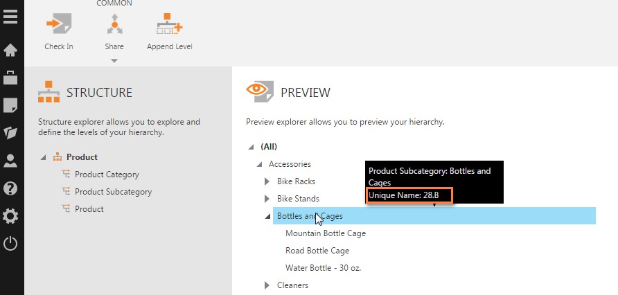 Hover over the hierarchy member