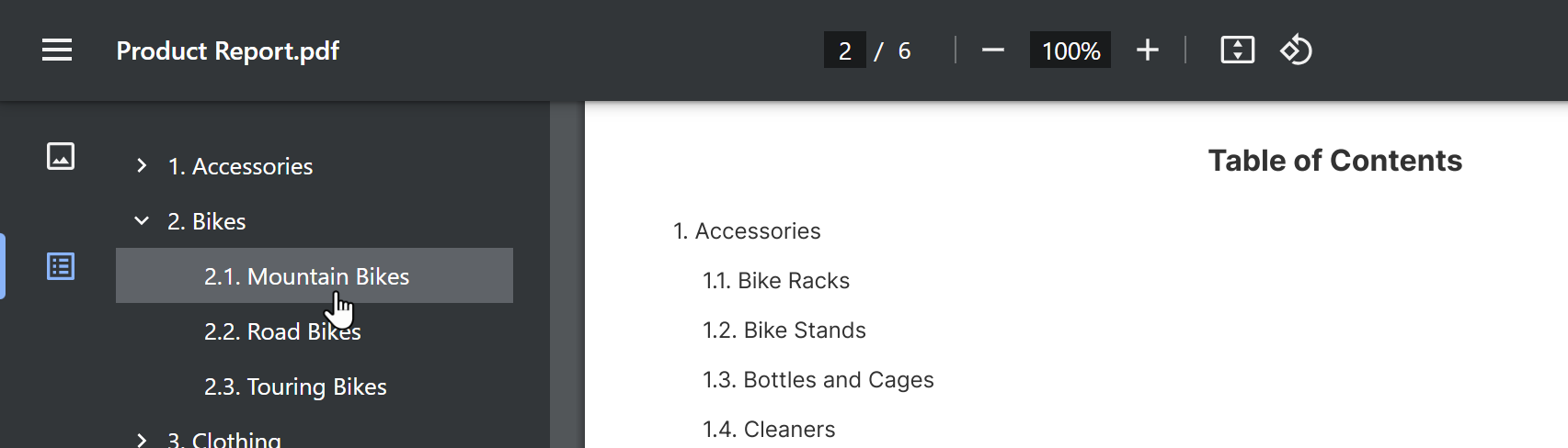 Use the TOC to navigate your PDF report