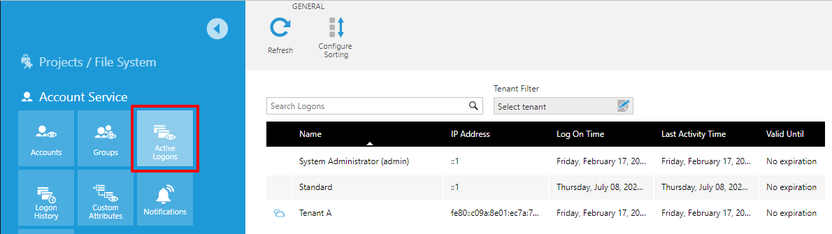 Active logon sessions