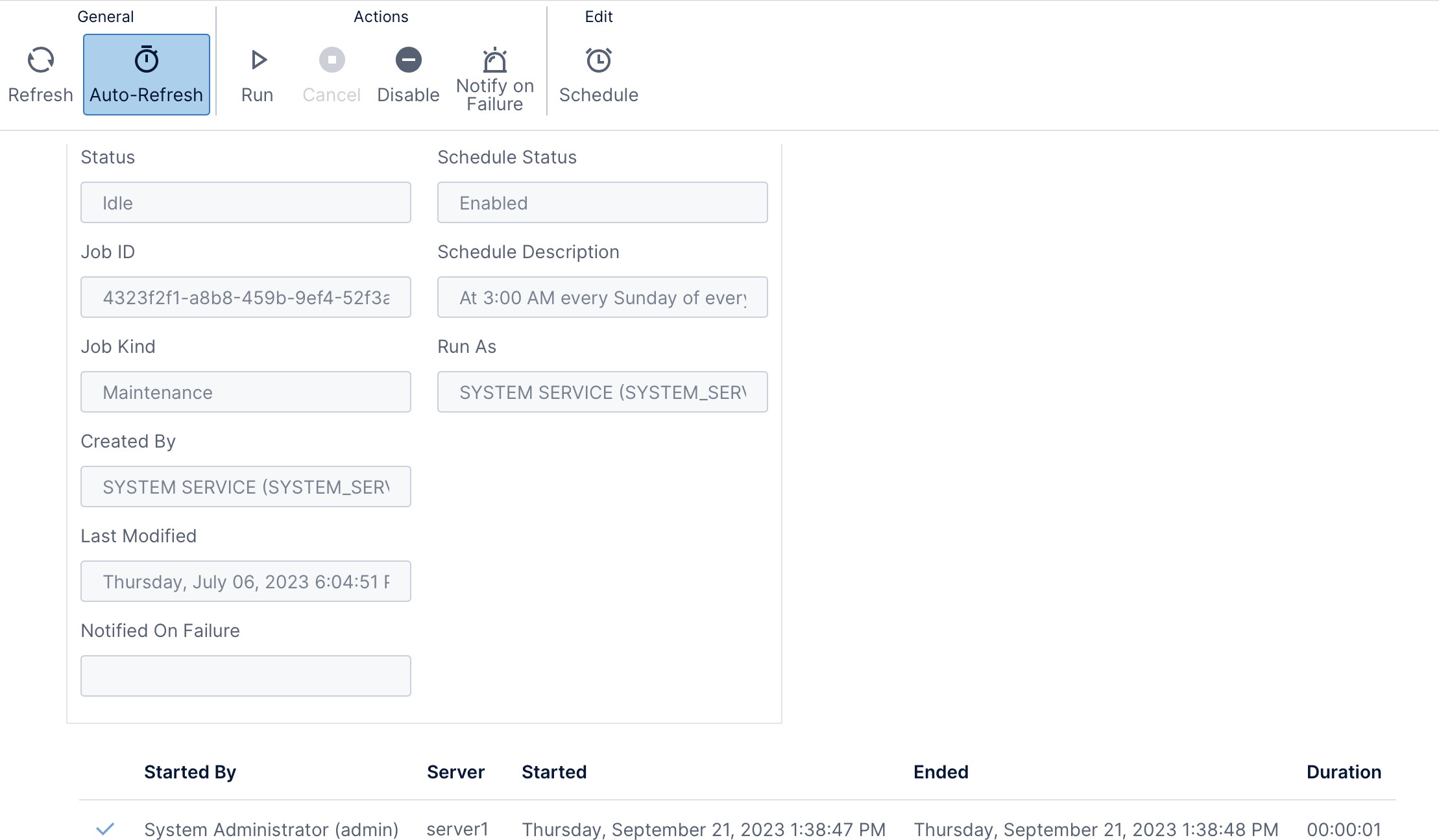Viewing the details of a notification job