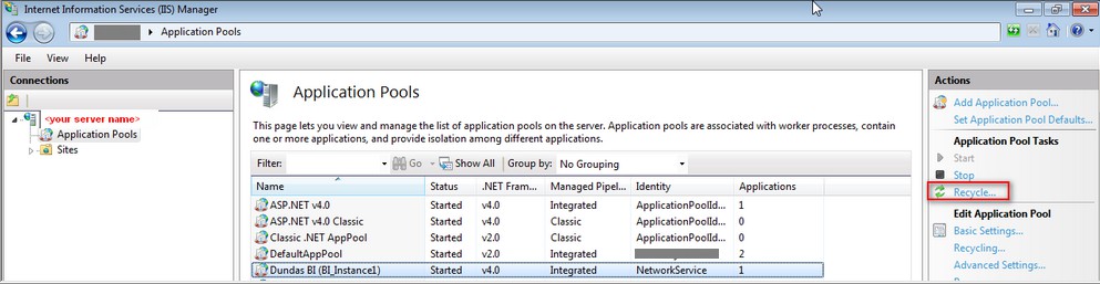 Recycle the Application Pool