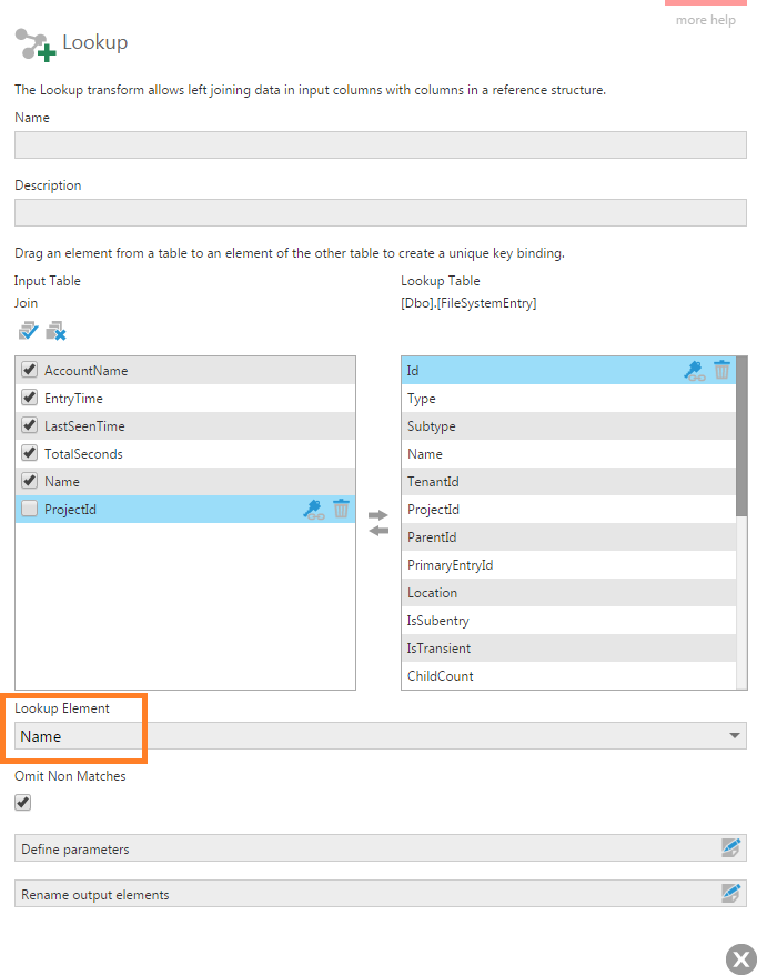 Lookup transform configuration