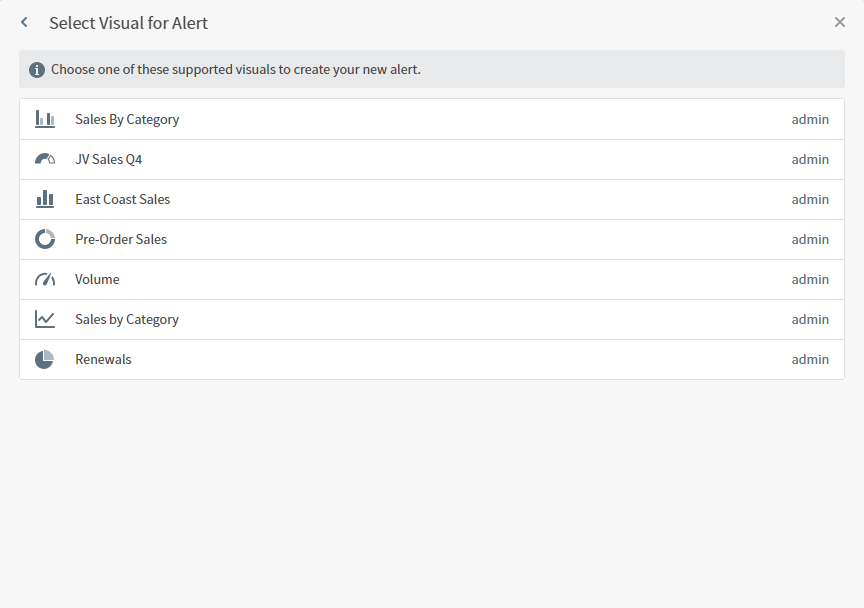 Select a supported visual to create an alert
