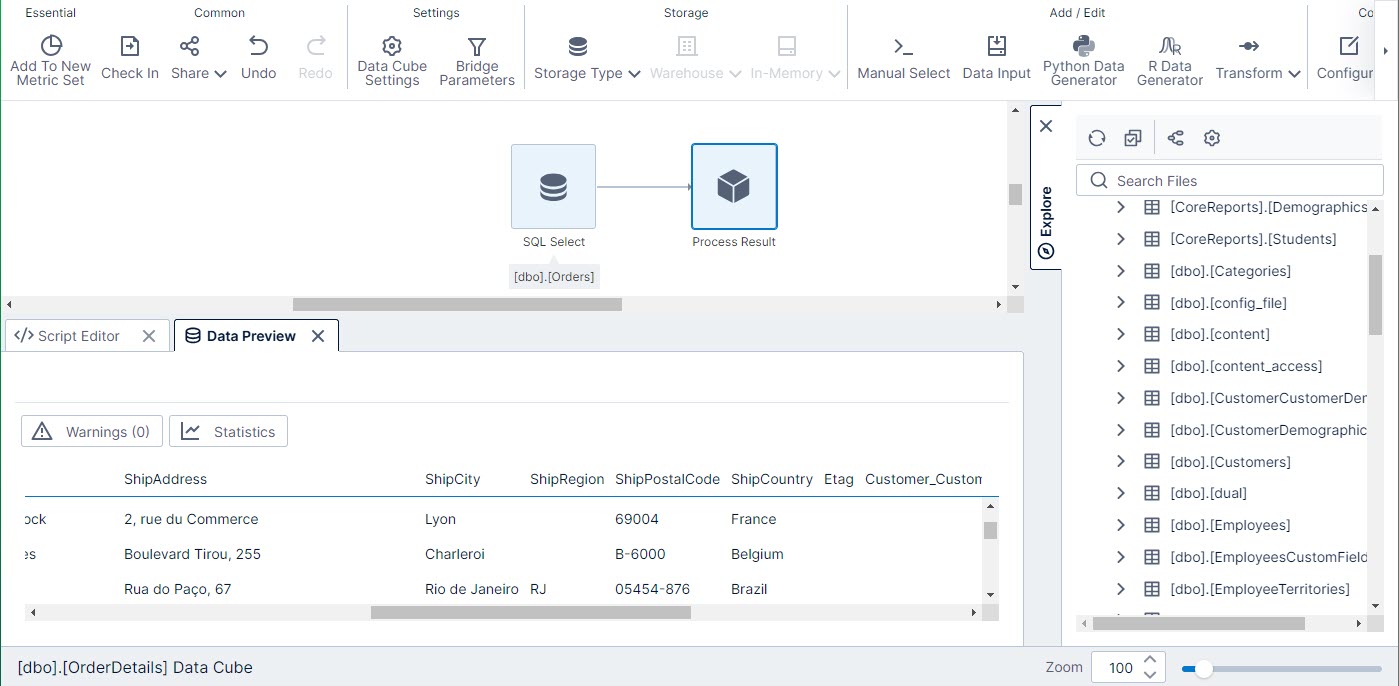 Previewing data in your initial data cube