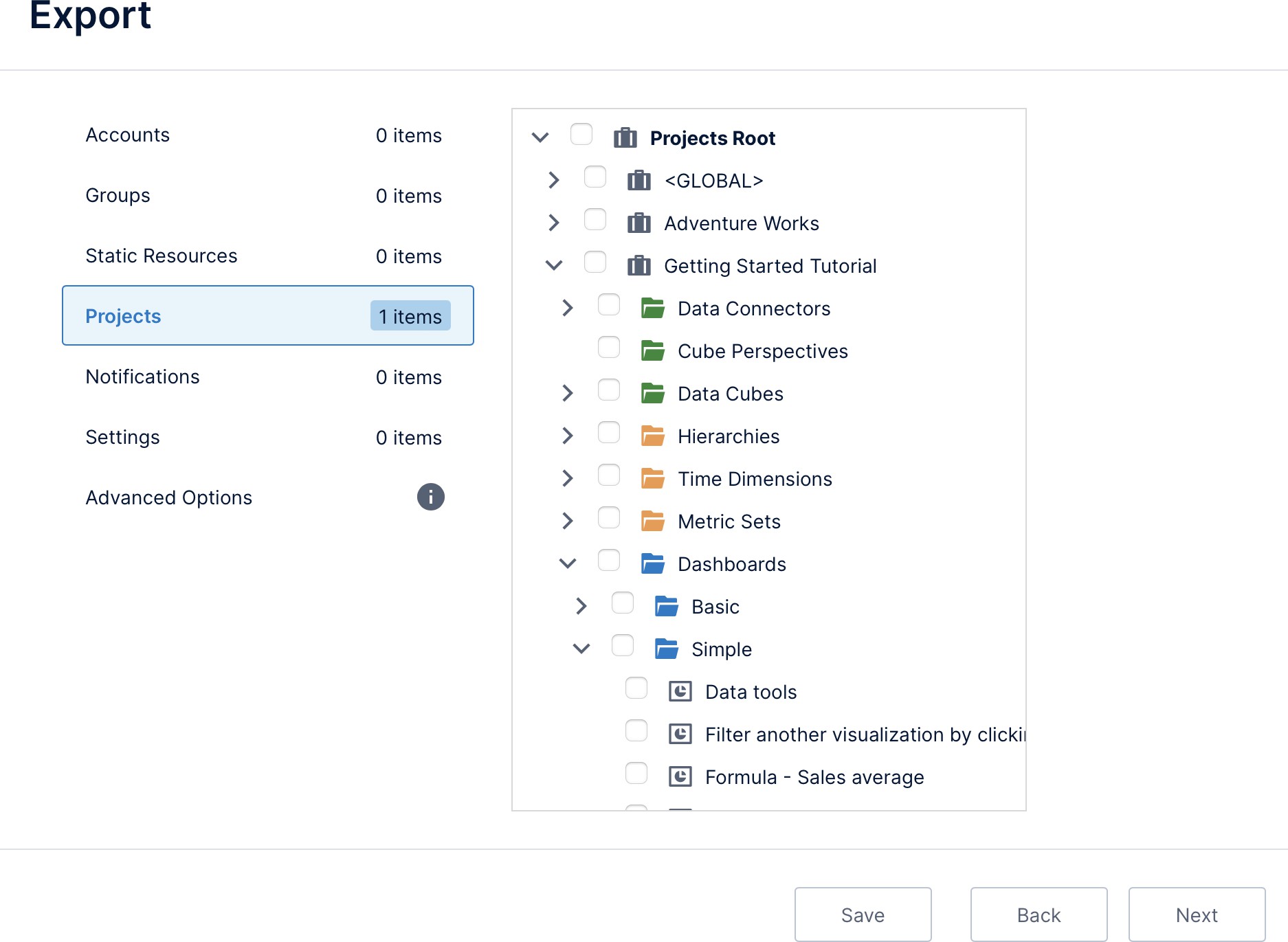 Select project items