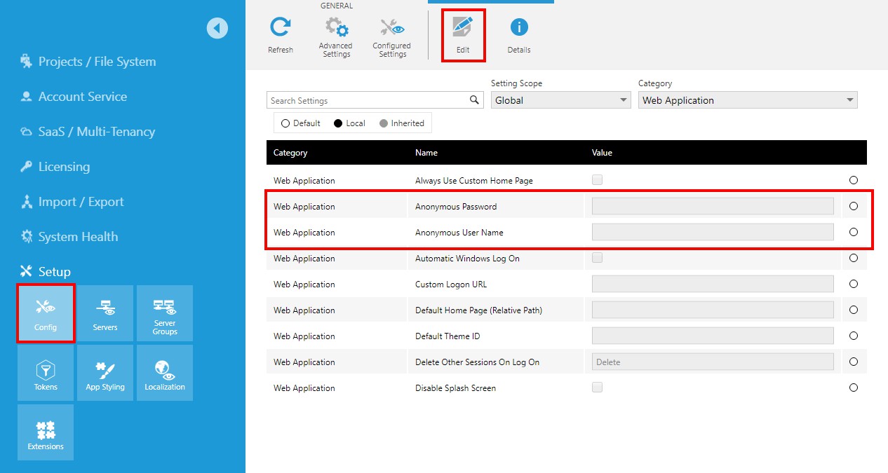 Configuration settings