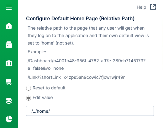 Default Home Page setting