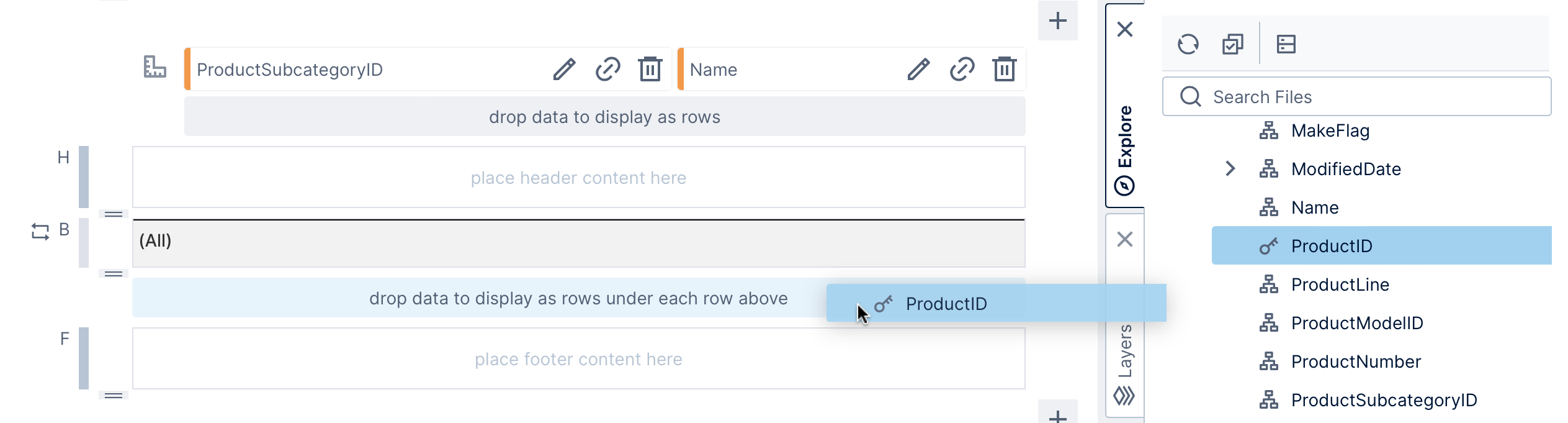 Add rows for each ProductID within each subcategory