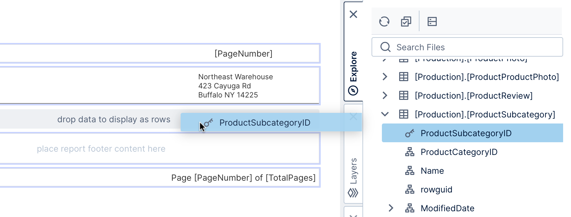 display rows for subcategories