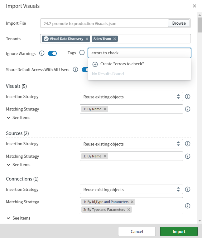 Use this work are to define what JSON file to import, for which tenants, using what insertion strategies, matching strategies, tags, and access rights