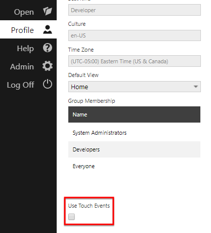 The Use Touch Events setting