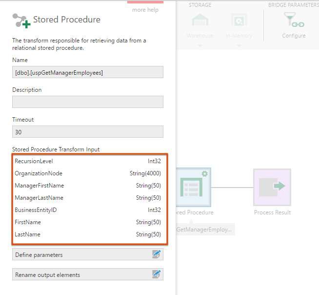 Configuration dialog for the Stored Procedure transform