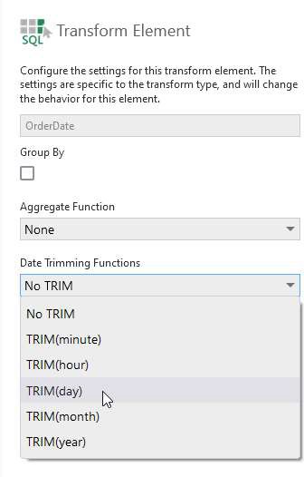 Transform element configuration