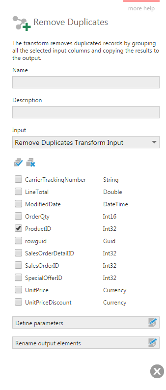 Select input columns to be grouped and copied to the output