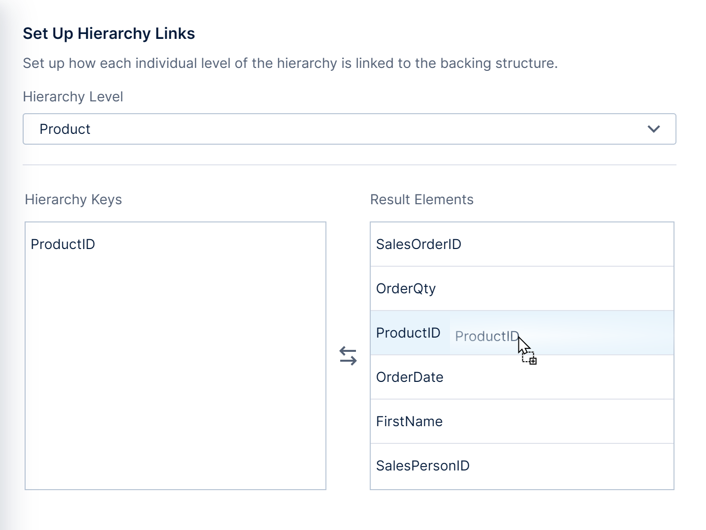 Set up Hierarchy Links dialog