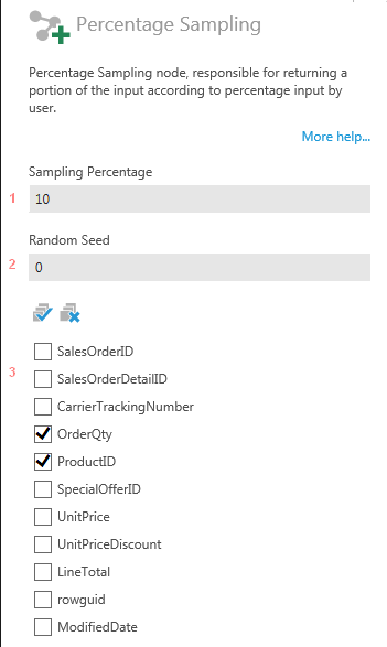 Percentage Sampling transform configuration