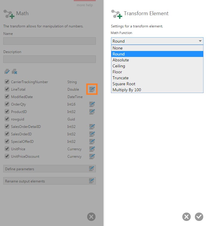Select a Math function to round off LineTotal values