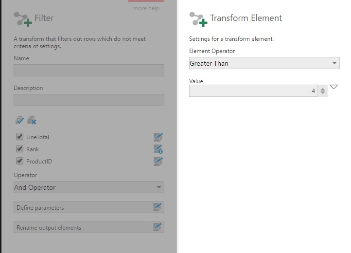 Configure the Filter transform