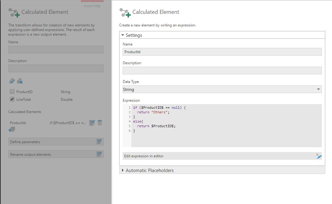 Add a Calculated Element transform for the text 'Others'