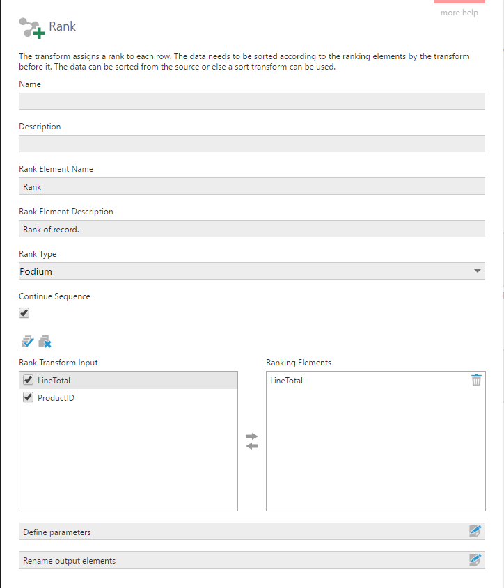 Configure the Rank transform