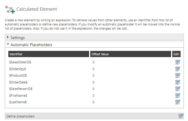 View the list of automatic placeholders