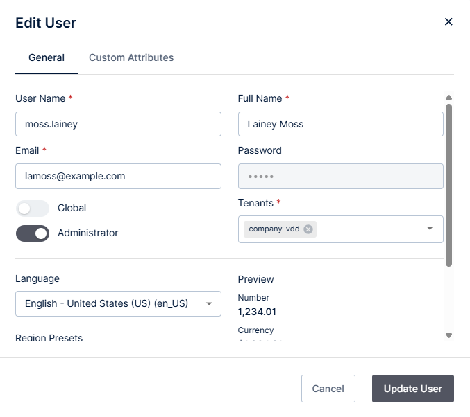 Use this work area to edit a user in your environment.