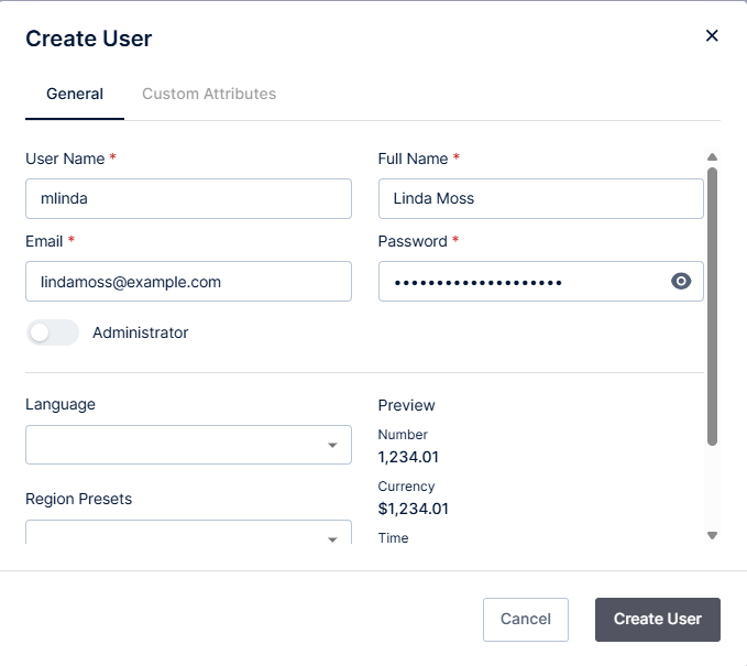 create a new user associated with a tenant