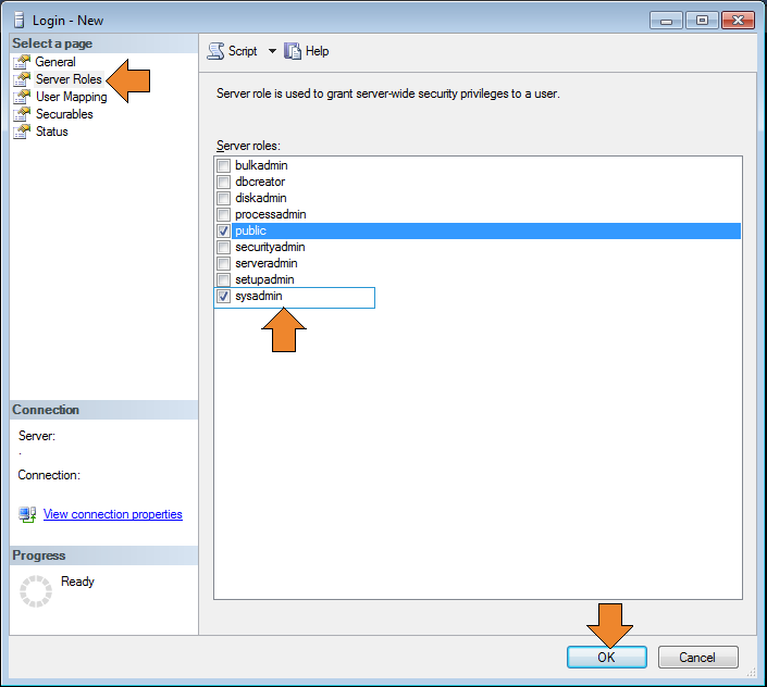 Add SysAdmin role to login