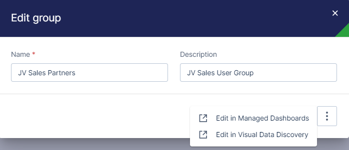 Edit basic group information, or select an option to edit more details in the appropriate module