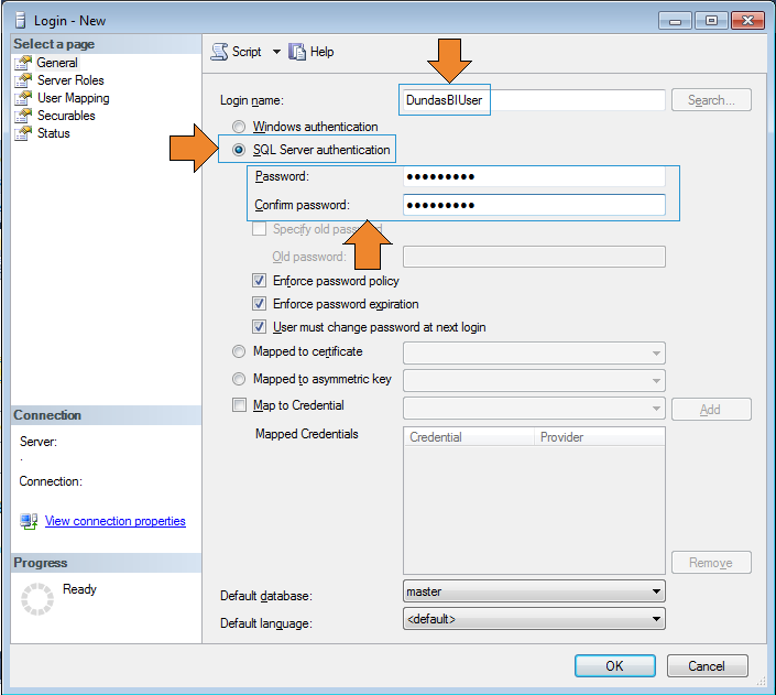 Create SQL Server authentication login 