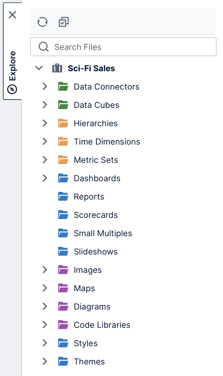 Current project in the Explore window