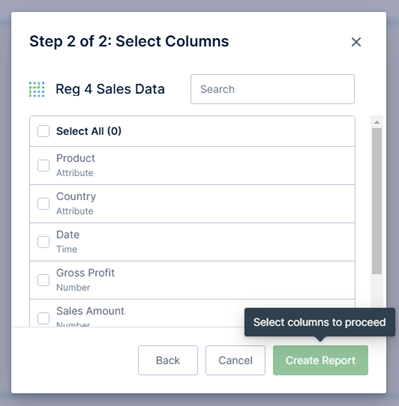 select columns for a self service report