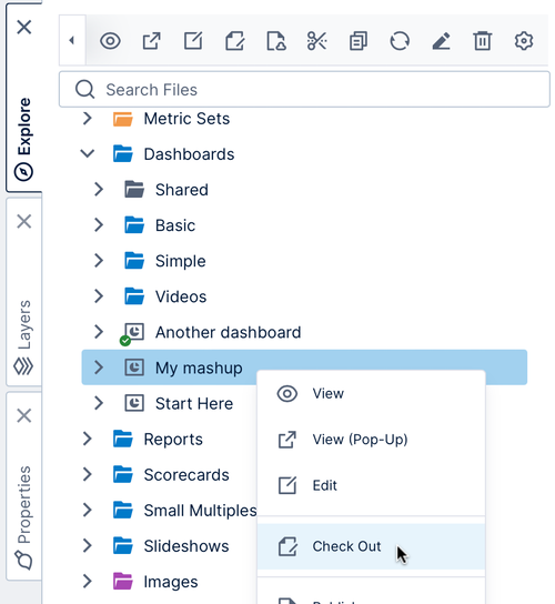 Check out a dashboard for editing