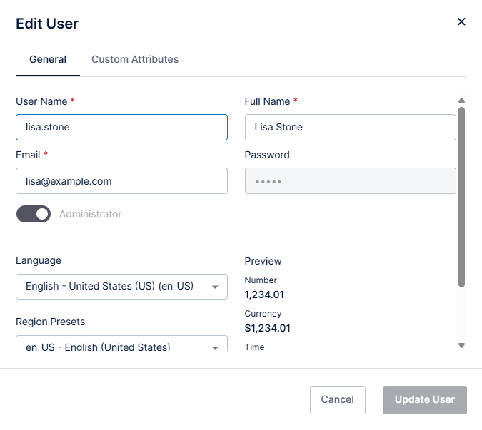 make changes to a user here