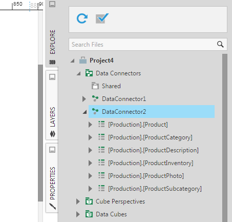 Data connector showing only the selected structures