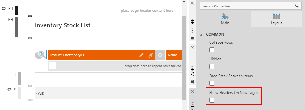 Show headers on new pages