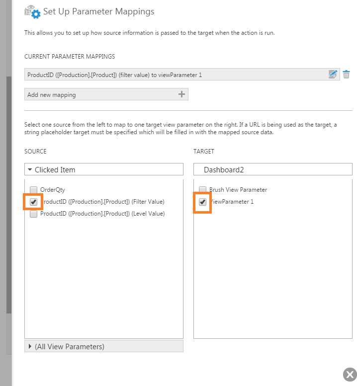 Select a source and target for the mapping