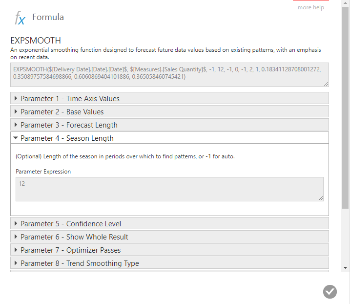 Formula dialog showing the Season Length parameter