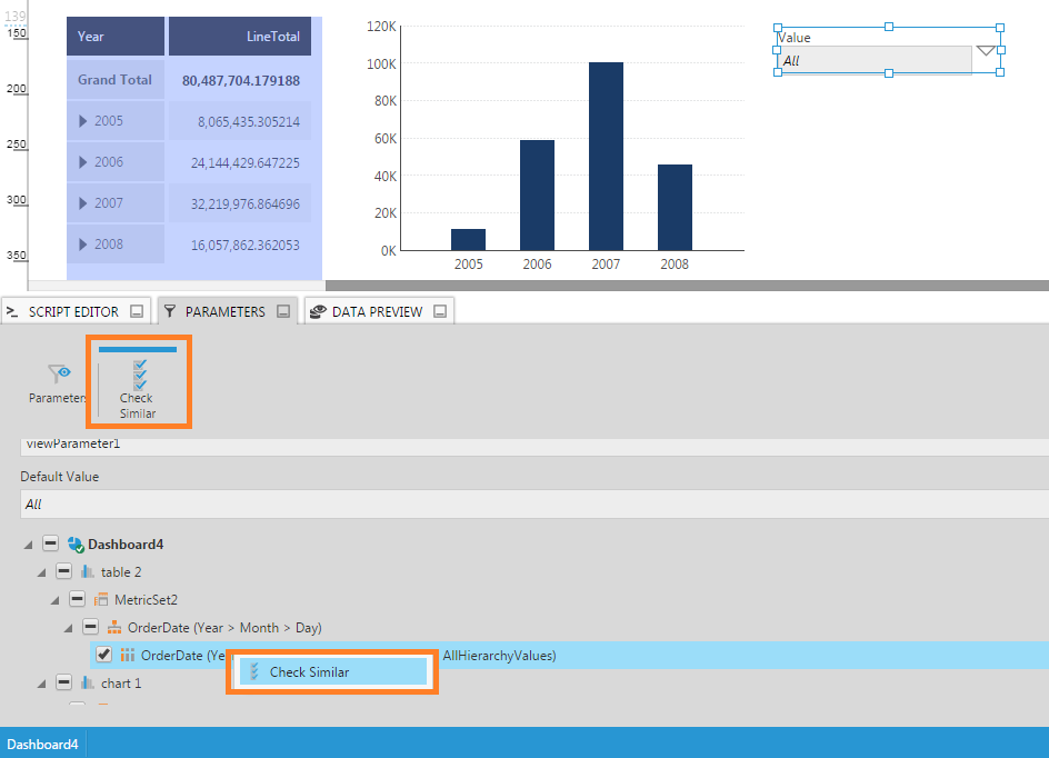 Check Similar option from Parameters window