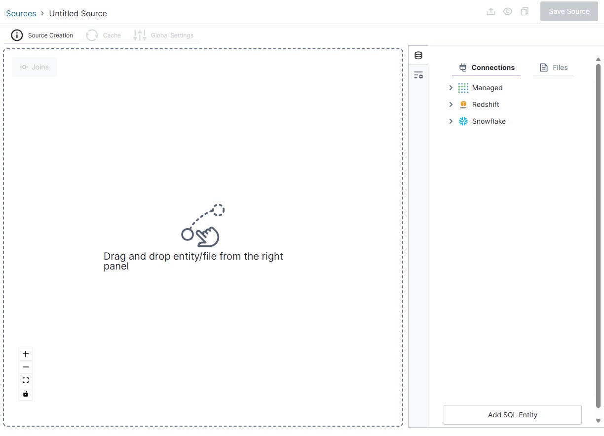 drag and drop entities to this left panel source  work area to define one or more data entities for your source