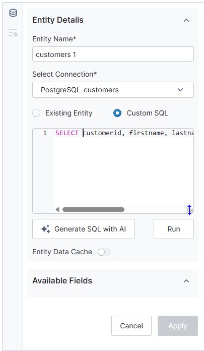 enter the custom SQL for your entity