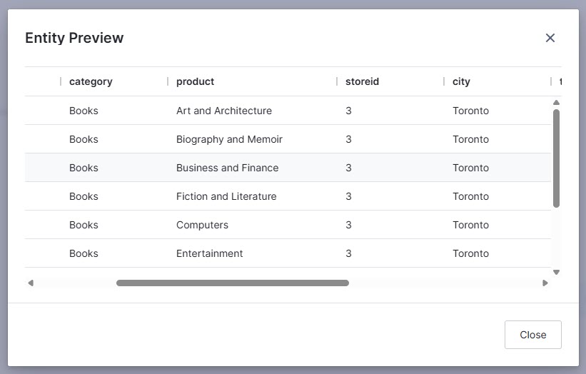 use this work area to preview view the available data in your source