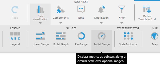Add a radial gauge from the toolbar