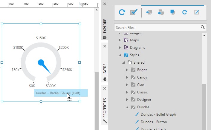Applying a style with a half radial gauge layout