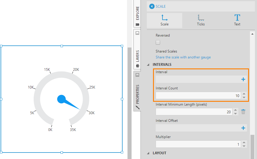 Interval and Interval Count properties for a scale