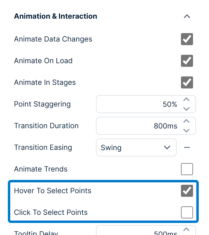 Chart data selection properties