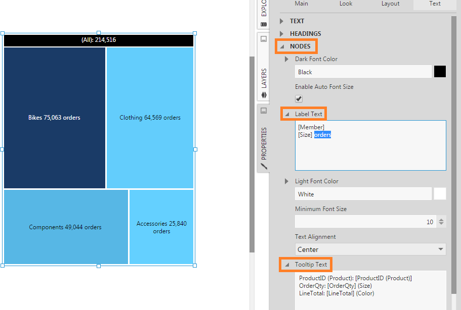 Label Text and Tooltip Text properties for treemap nodes