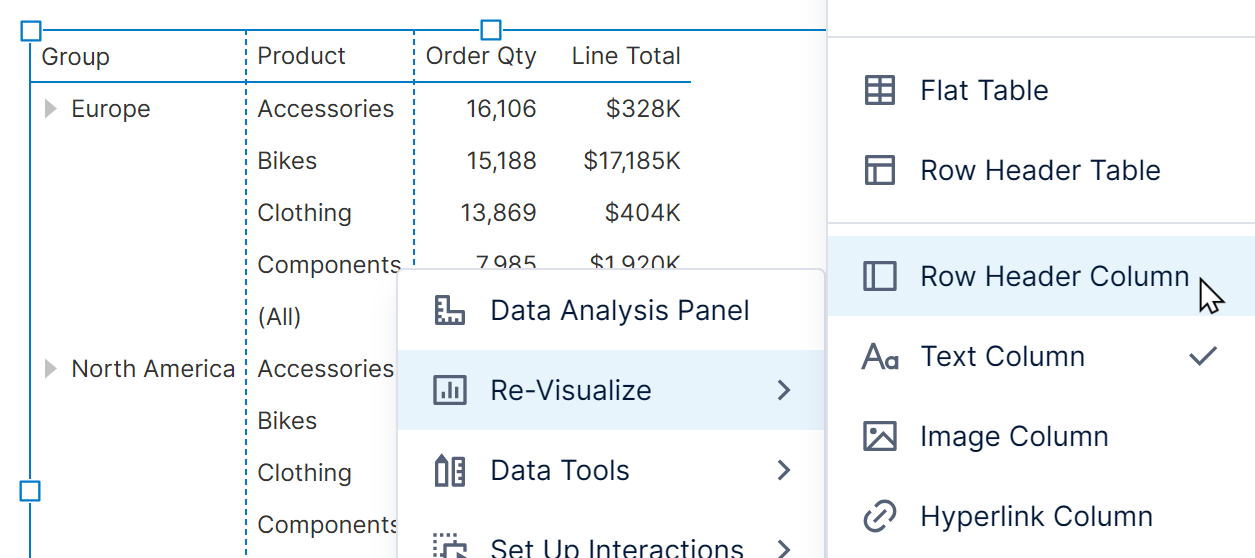 Display as row headers
