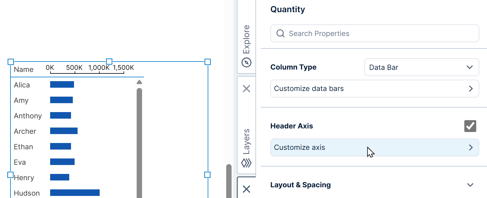 Customize the Header Axis