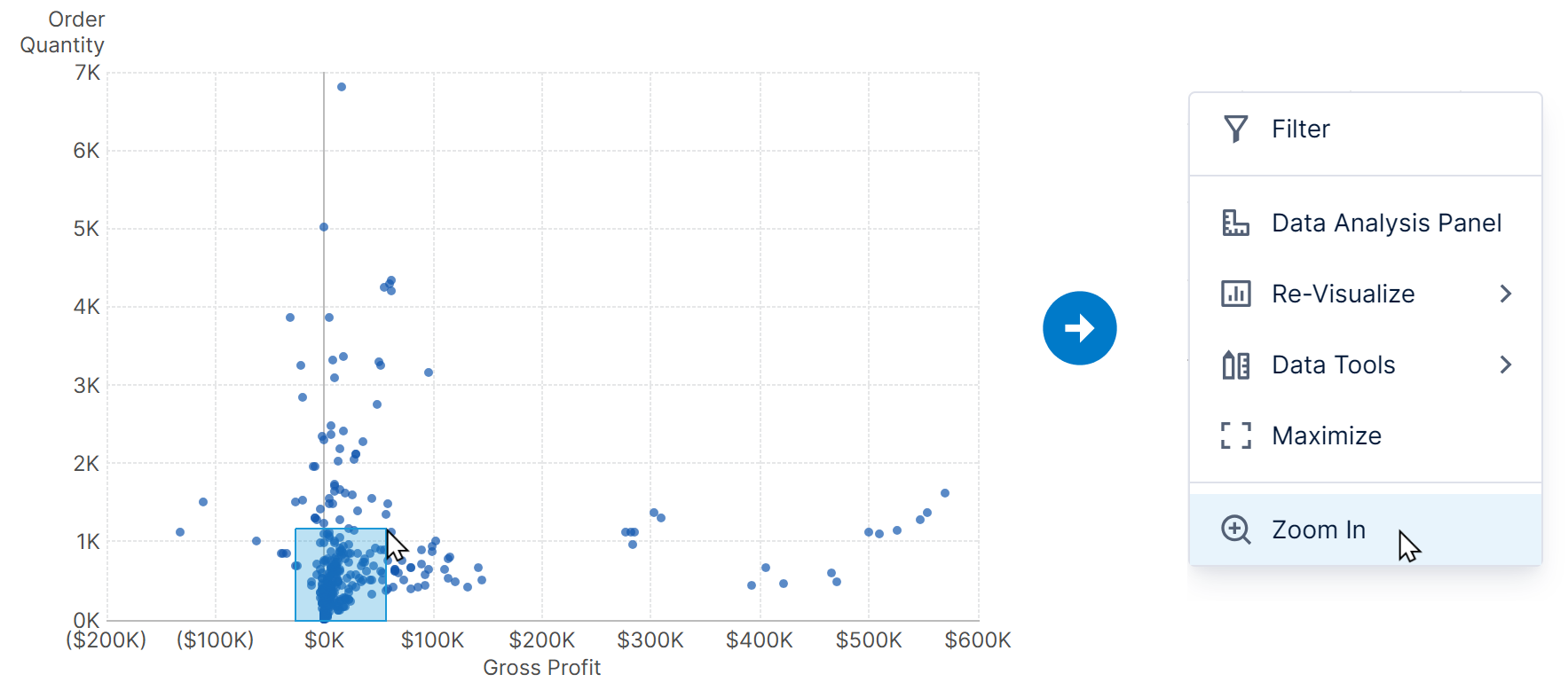 Select an area and zoom in from the context menu